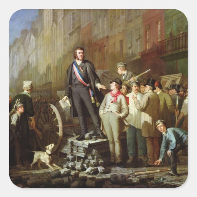 Baudin an der Barrikade von Faubourg Quadratischer Aufkleber (Vorderseite)