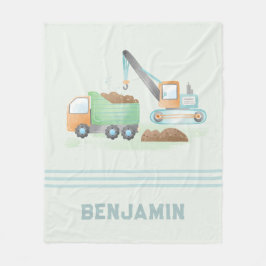 Baudump Truck Soft Green Blue Boy Name Fleecedecke