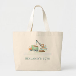 Baudump Truck Soft Green Blue Boy Name Jumbo Stoffbeutel