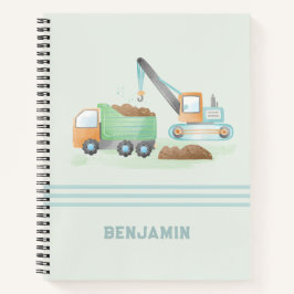 Baudump Truck Soft Green Blue Boy Name Notizbuch
