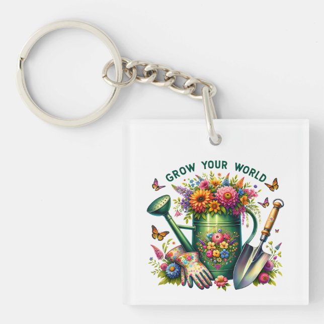 Bauen Sie Ihr Blumengartendesign auf der Welt Schlüsselanhänger (Vorderseite)