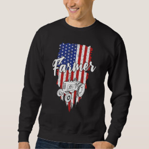 Bauer American Flag Retro Farm Tractor Usa Pat Sweatshirt