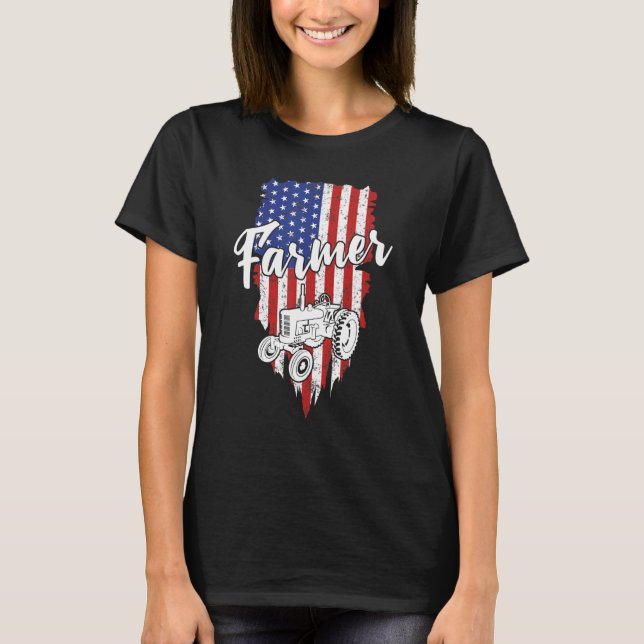 Bauer American Flag Retro Farm Tractor Usa Pat T-Shirt (Vorderseite)