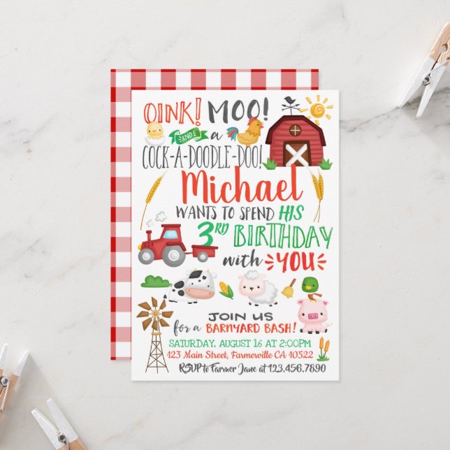 Bauer Aquarell Geburtstag Einladung (Vorderseite/Rückseite Beispiel)