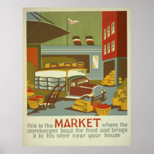Bauer auf dem Lebensmittelmarkt vermarkten WPA-Vin Poster