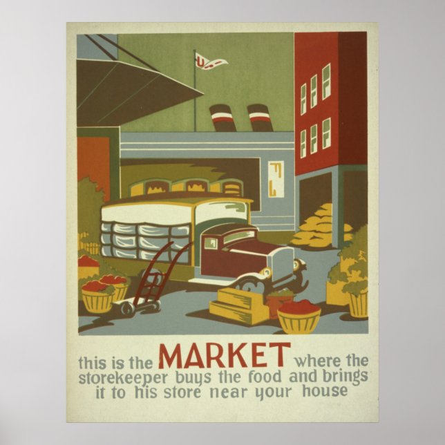 Bauer auf dem Lebensmittelmarkt vermarkten WPA-Vin Poster (Vorne)