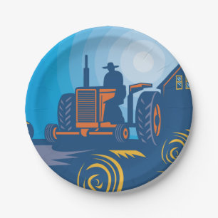 Bauer auf einem Zugfahrzeug Pappteller