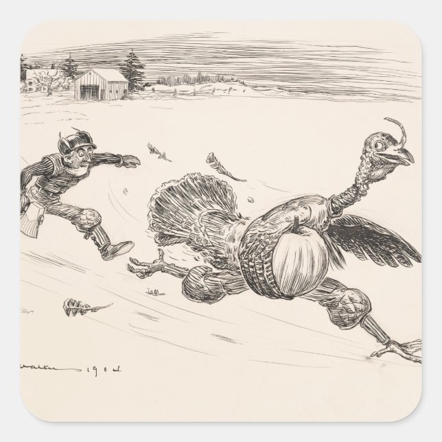 Bauer Chasing Turkey - William Walker Quadratischer Aufkleber (Vorderseite)