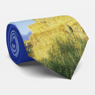 Bauer Cowboy Bailing Hay Ranch Print on Necktie Krawatte