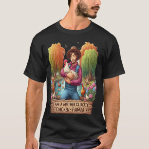 Bauer der Aquarellmutterin, die Hühner aufklebt T-Shirt