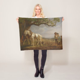 Bauer, die auf einem Feld mit Pferden und Pflug st Fleecedecke