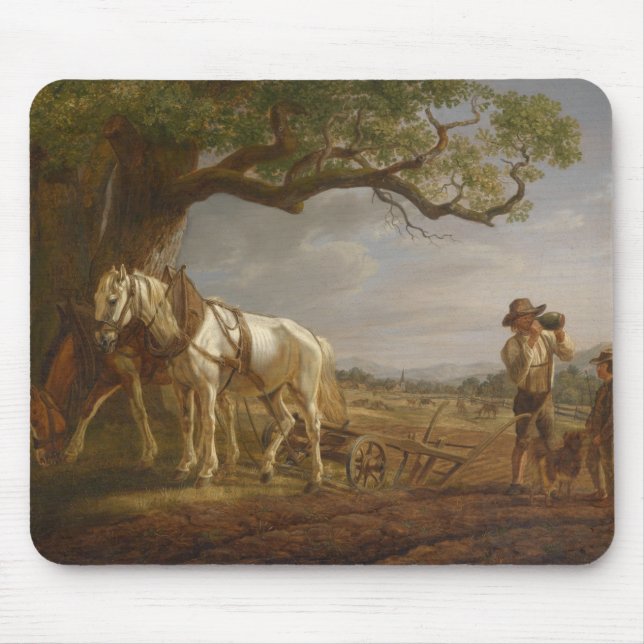 Bauer, die auf einem Feld mit Pferden und Pflug st Mousepad (Vorne)