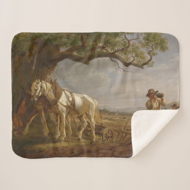 Bauer, die auf einem Feld mit Pferden und Pflug st Sherpadecke (Vorderseite (Horizontal))