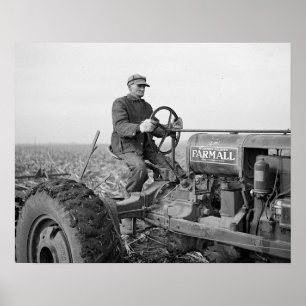 Bauer Driving Tractor, 1937. Vintages Foto Poster