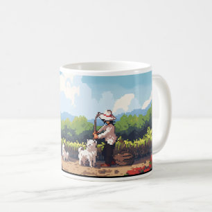 Bauer, Hund und Bauernhof in Pixel Kaffeetasse