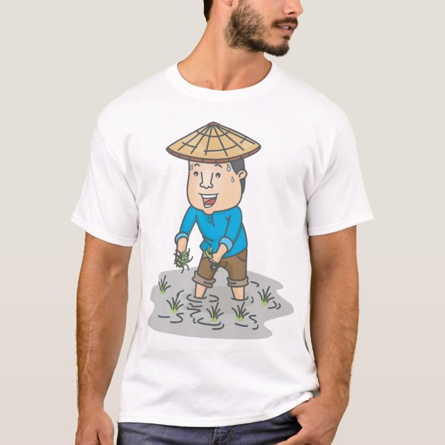 Bauer in einem T - Shirt der Reis-Feld-Männer (Vorderseite)