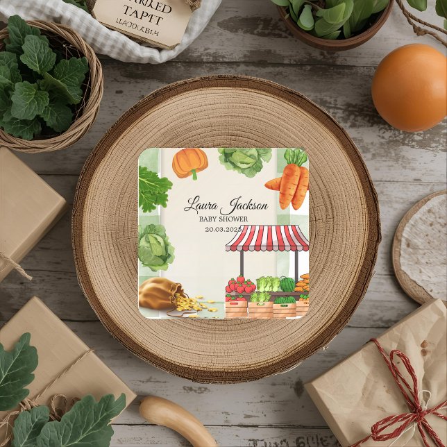 Bauer Market Baby Dusche Einladung Quadratischer Aufkleber (Von Creator hochgeladen)