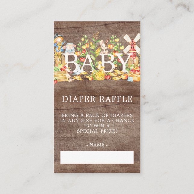 Bauer Market Baby Dusche Windeln Raffle Ticket Begleitkarte (Vorderseite)
