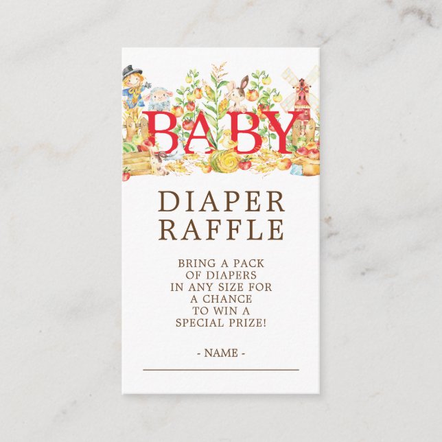 Bauer Market Baby Dusche Windeln Raffle Ticket Begleitkarte (Vorderseite)