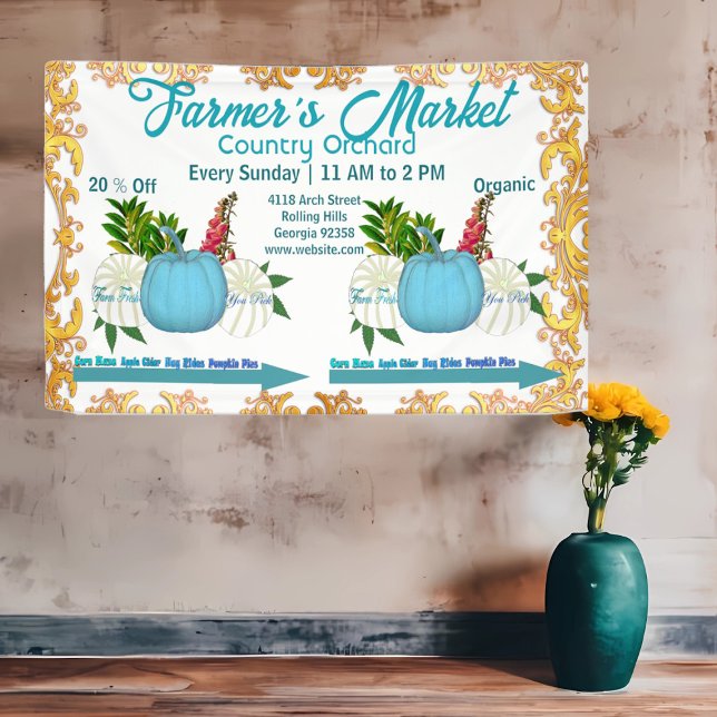 Bauer Market Fall Pumpkins ernten Golden Frame Banner (Farmers Market Fall Pumpkins Harvest Golden Frame Banner)