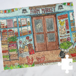Bauer Market Watercolor Puzzle<br><div class="desc">Das Jigsaw-Puzzle von Henhouse Bauern Market Storefront - Dieses originelle Kunstwerk besticht durch einen lebhaften Sommerkulturmarkt mit frischem Gemüse, hausgemachten Produkten und einigen merkwürdigen Hühnern, die auf dem Bauernhof leben. Schaufenster zeigen köstliche Kuchen, Konserven, Honig und andere frisch zubereitete Leckereien zum Kauf gewartet! Dieses Puzzle ist ein Aquarellbild, das für...</div>