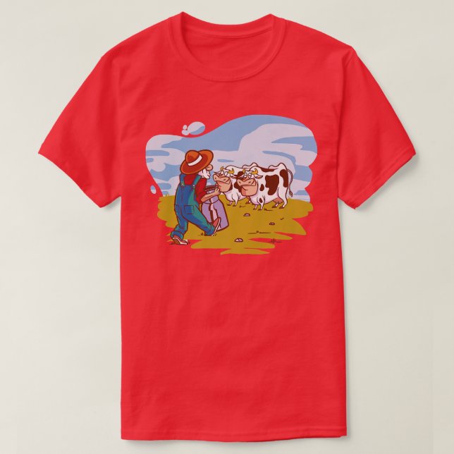 Bauer mit Kühen auf Wilden Bauerngeschenken T-Shirt (Design vorne)