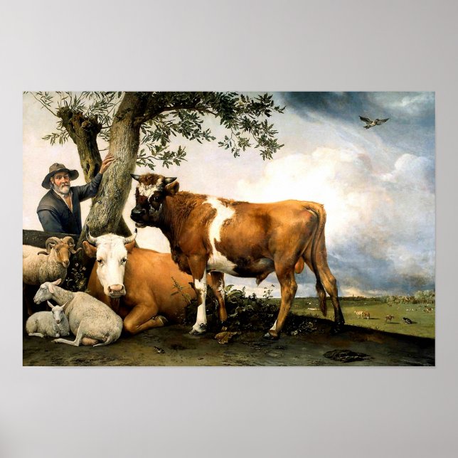 Bauer mit Kühen und Schafen Poster (Vorne)