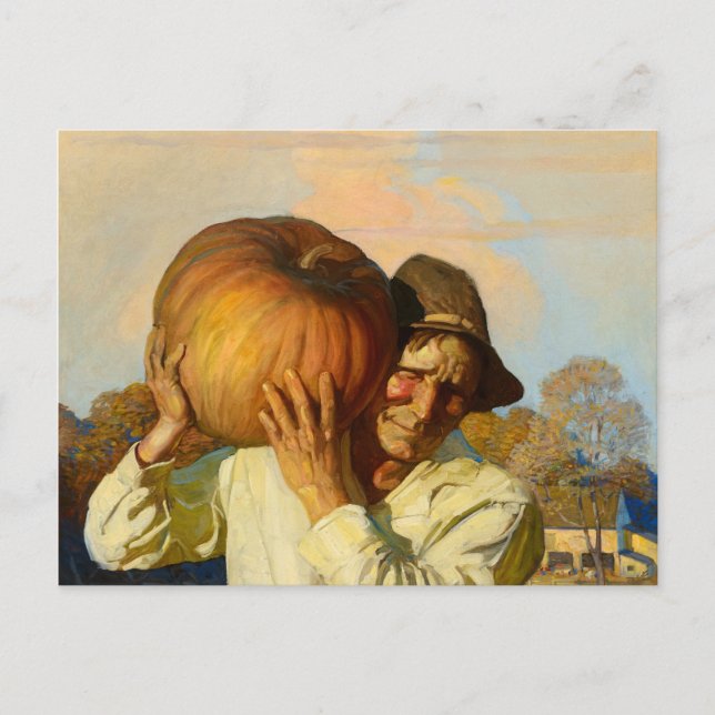 Bauer mit Pumpkin, 1910 von Newell Convers Wyeth Postkarte (Vorderseite)