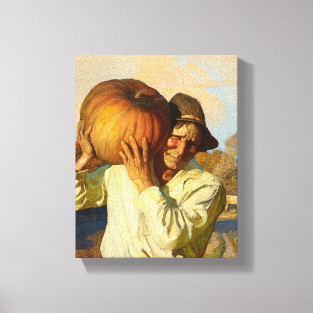 Bauer mit Pumpkin von Newell Convers Wyeth Leinwanddruck (Vorderseite)