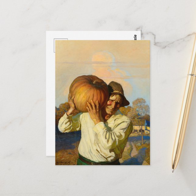 Bauer mit Pumpkin von Newell Convers Wyeth Postkarte (Vorderseite/Rückseite Beispiel)