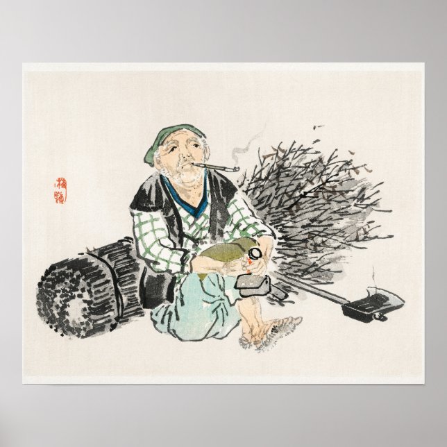 Bauer mit Zweigstellen von Kōno Bairei Poster (Vorne)