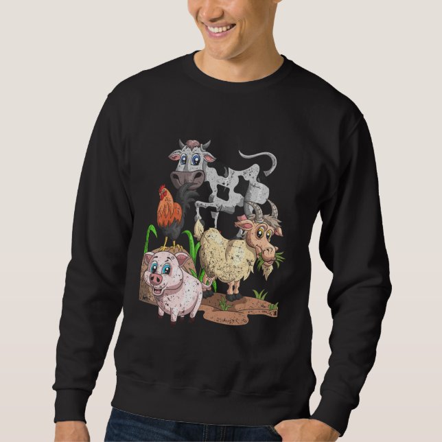 Bauer Niedlich Kinder Schweinegrinke Hühnerkuh Kuh Sweatshirt (Vorderseite)