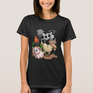 Bauer Niedliche Kinder Schwein Ziege Huhn Kuh Squa T-Shirt