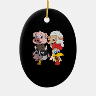 Bauer Niedliches Schweinefleisch Hühnergeschenk Keramik Ornament