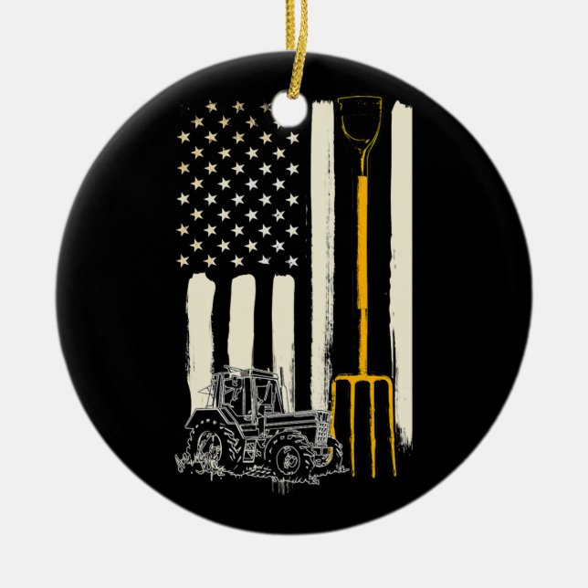 Bauer Patriot American Flag Tractor Rancher Keramik Ornament (Vorne)