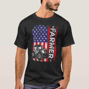 Bauer Rancher Tractor American USA Flag Farm T-Shirt