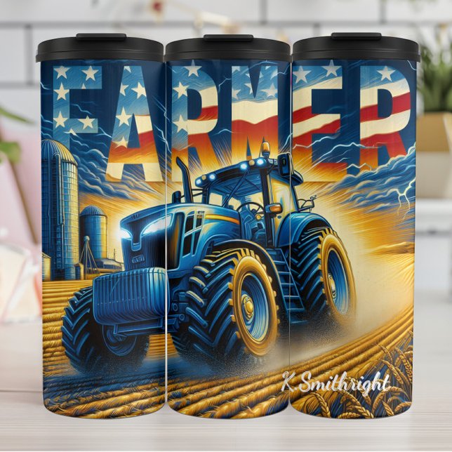 Bauer Tractor American Flag Field Thermosbecher (Von Creator hochgeladen)