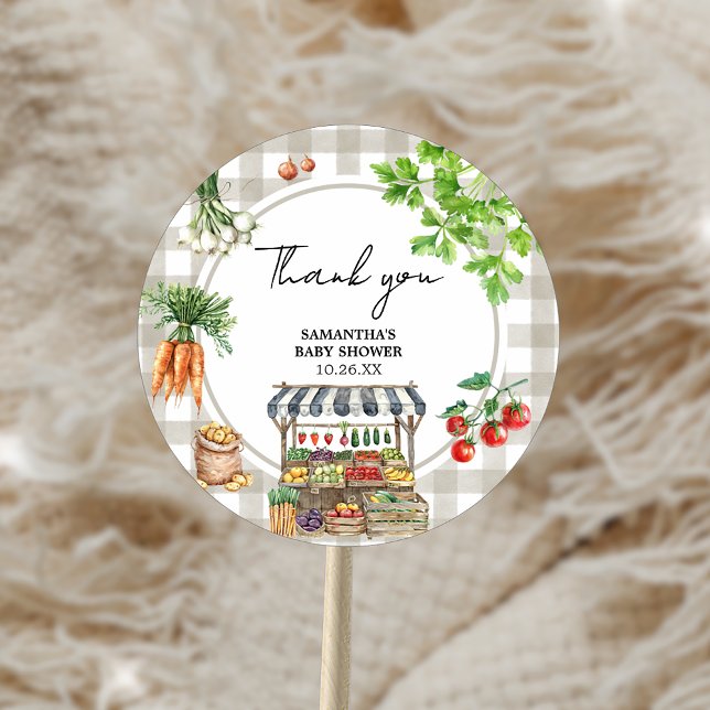 Bauer vermarkten vor Ort gebaute Kinderdusche Runder Aufkleber (Farmers Market Locally Grown Baby Shower Sticker)