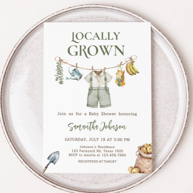 Bauer vor Ort Grown Baby Shower Einladung (Farmers Locally Grown Home Grown Baby Shower Invitation)
