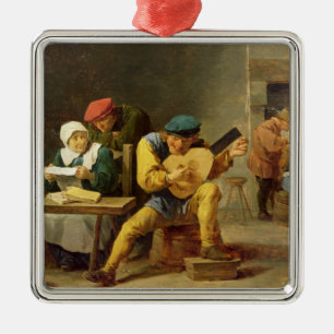 Bauern, die Musik in einem Gasthaus, c.1635 machen Silbernes Ornament