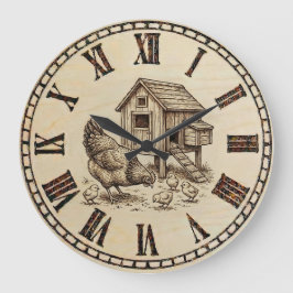 Bauern-Hühner-Wanduhr Große Wanduhr