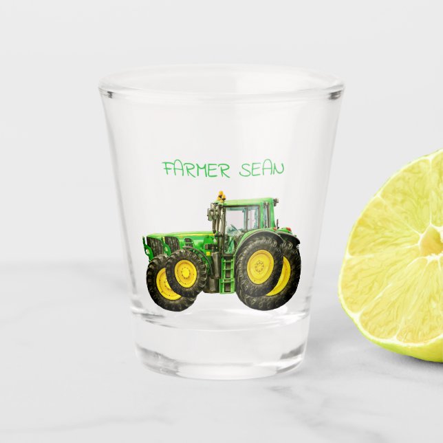 Bauern John Deere Tractor Schnapsglas (Vorderseite)
