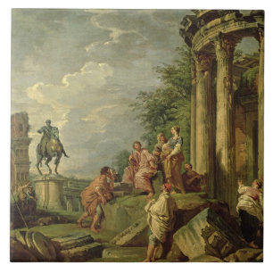 Bauern unter römischen Ruinen, 1743 (Öl auf Fliese