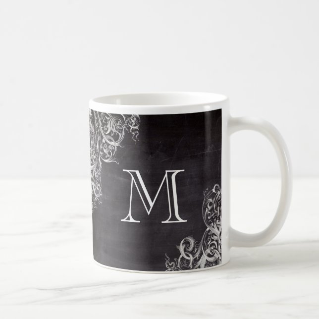 Bauernchic blühe Wirbel Kalkboard Monogramm Kaffeetasse (Rechts)