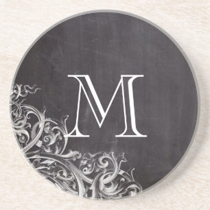 Bauernchic blühe Wirbel Kalkboard Monogramm Untersetzer