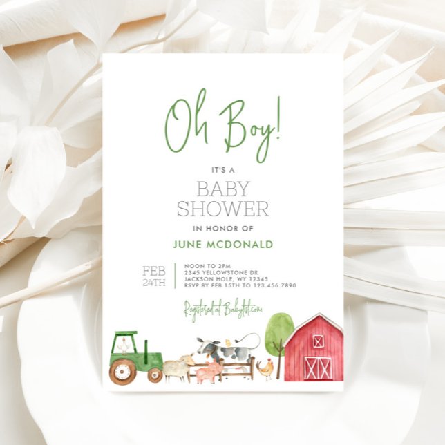 Bauerndusche Einladung (Oh Boy Farm Baby Shower Invitation)