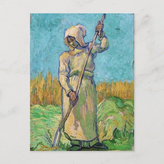 Bauernfrau mit Rake, Vincent van Gogh Kunstkunst Postkarte (Vorderseite)