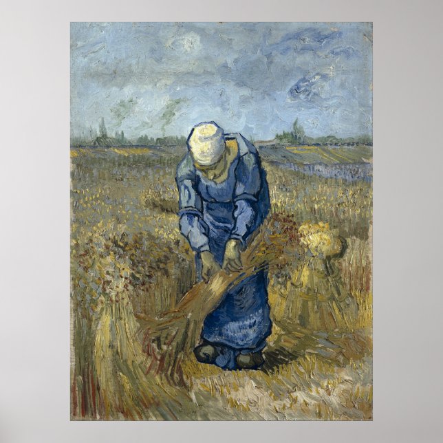 Bauernfrauen binden Blätter von Vincent Van Gogh Poster (Vorne)