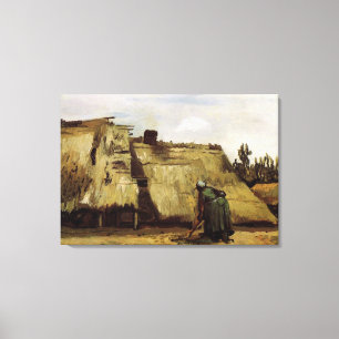 Bauernfrauen graben vor ihrer Hütte Leinwanddruck