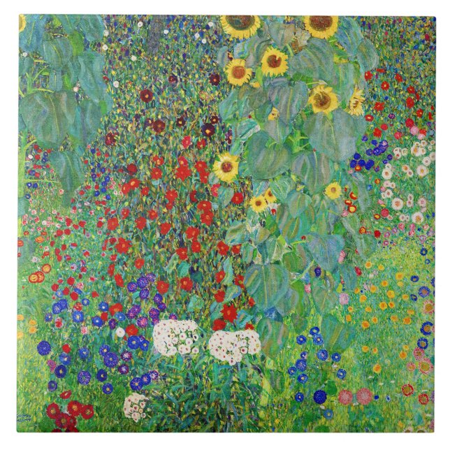 Bauerngarten Gustav Klimt mit Sonnenblumenmalereie Fliese (Vorderseite)